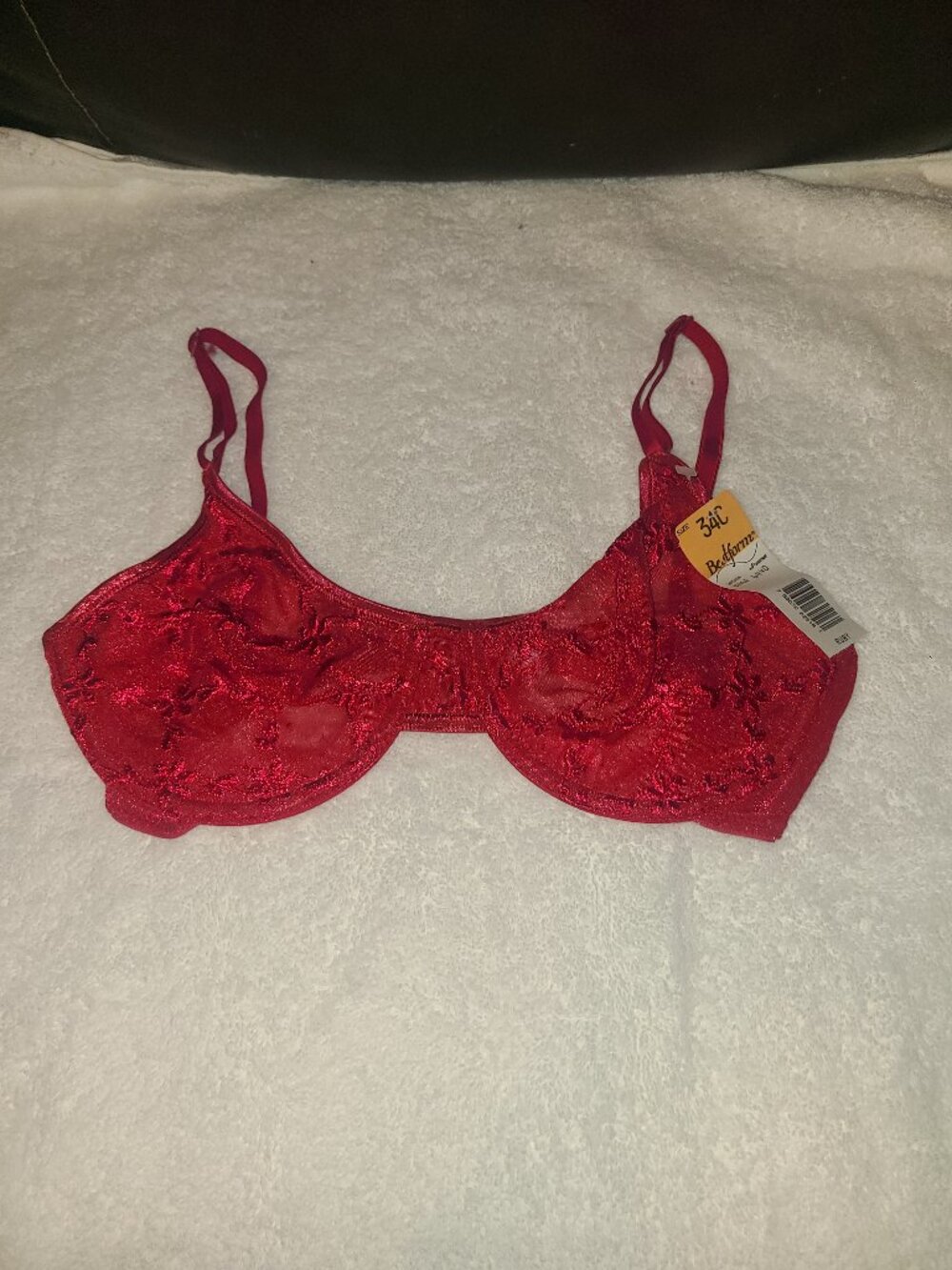 VTG NWT NOS Ruby Bestform Bra Size 34C Sheer Red Lace Embroidered 6440